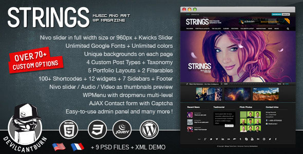 Strings Music and Art Themeforest Magazine Wordpress