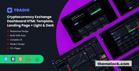 Tradio v2.0 - Cryptocurrency Exchange Dashboard HTML Template + Landing page