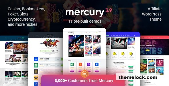 Mercury v3.9.2 – Gambling & Casino Affiliate WordPress Theme. News & Reviews