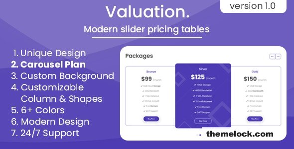 Valuation - Modern slider pricing tables