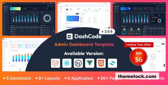 DashCode v2.0.6 - Laravel, React, Vuejs, NextJs, HTML,Tailwind Dashboard Template