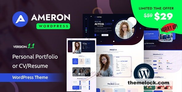 Ameron v1.0.0 - Personal Portfolio or CV/Resume WordPress Theme