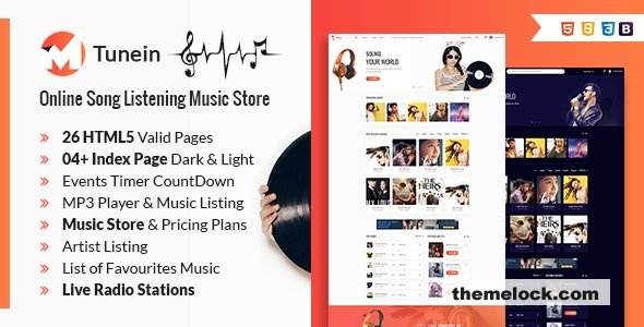 Tunein - Online Music Store and Radio Station HTML Template