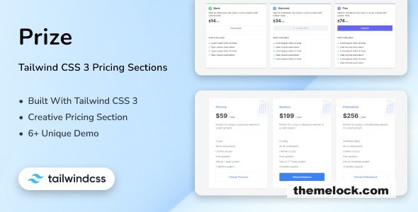 Prize - Tailwind CSS 3 Pricing Sections