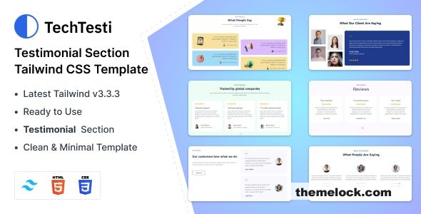 TechTesti - Testimonial Section Tailwind CSS 3 HTML Template