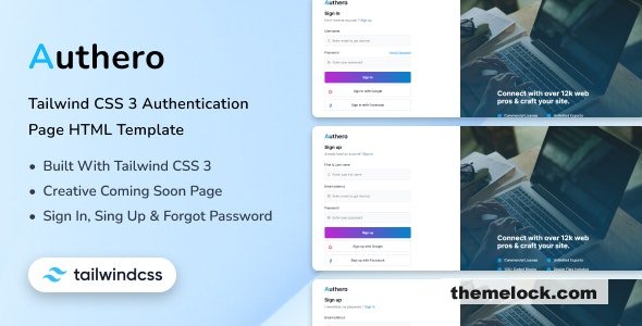 Authero - Tailwind CSS 3 Authentication Page HTML Template