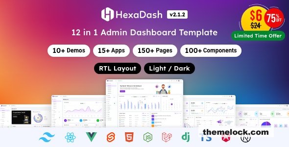 HexaDash v2.1.3 - Tailwind CSS, React, Svelte, Vue, Laravel, Nodejs, Django & HTML Admin Dashboard Template