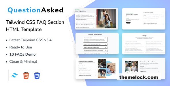 QuestionAsked - Tailwind CSS FAQ Section HTML Template