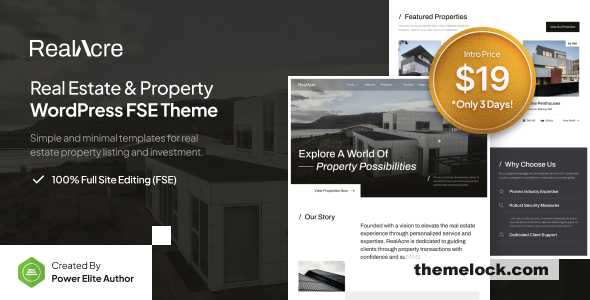 RealAcre v1.0 - Real Estate & Property Full Site Editing WordPress Theme